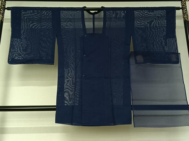 平和屋着物▽銀座きしや　道行コート　スリーシーズン　春夏秋　塵除け　深縹色　反端付き　正絹　逸品　未使用　AABJ1707jh