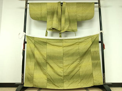 平和屋着物▽花織　紬　二部式　単衣　幾何学文様　正絹　逸品　AABJ1708jh
