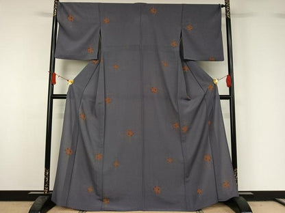 平和屋着物▽小紋　単衣　草花文　鬼しぼ縮緬　三越扱い　洗える着物　AABJ1710jh