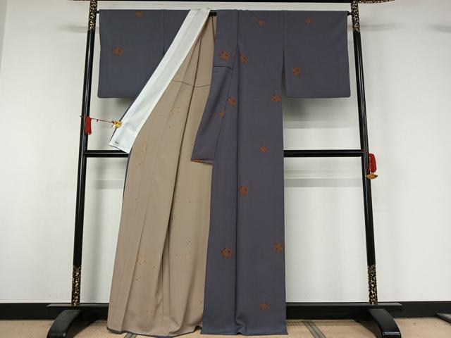 平和屋着物▽小紋　単衣　草花文　鬼しぼ縮緬　三越扱い　洗える着物　AABJ1710jh
