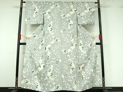 平和屋着物▽上質な小紋　単衣　草葉文　正絹　逸品　AABJ1714jh