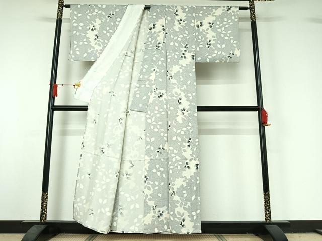 平和屋着物▽上質な小紋　単衣　草葉文　正絹　逸品　AABJ1714jh