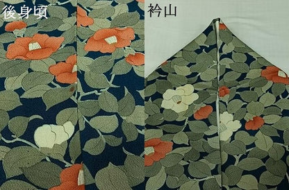 平和屋着物▽上質な小紋　単衣　手描き　草花文　金彩　鬼しぼ縮緬　正絹　逸品　AABJ1715jh