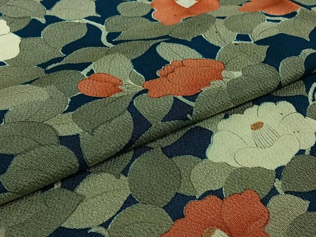 平和屋着物▽上質な小紋　単衣　手描き　草花文　金彩　鬼しぼ縮緬　正絹　逸品　AABJ1715jh