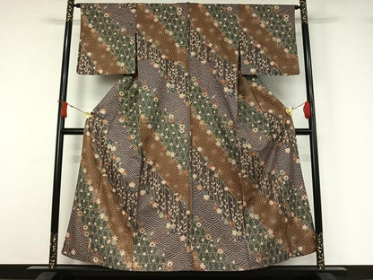 平和屋着物▽小紋　単衣　吉祥花文　洗える着物　AABJ1718jh