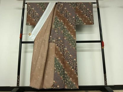 平和屋着物▽小紋　単衣　吉祥花文　洗える着物　AABJ1718jh