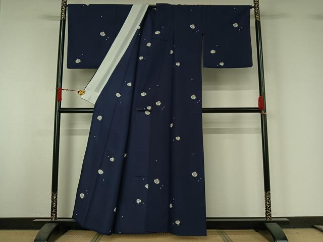 平和屋着物▽小紋　単衣　草花文　洗える着物　AABJ1719jh