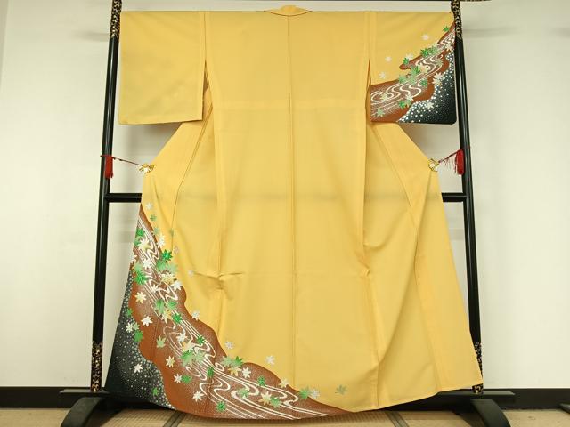平和屋着物▽訪問着　単衣　竜田川　銀彩　洗える着物　AABJ1721jh