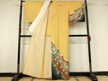 平和屋着物▽訪問着　単衣　竜田川　銀彩　洗える着物　AABJ1721jh