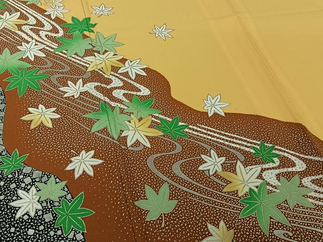 平和屋着物▽訪問着　単衣　竜田川　銀彩　洗える着物　AABJ1721jh