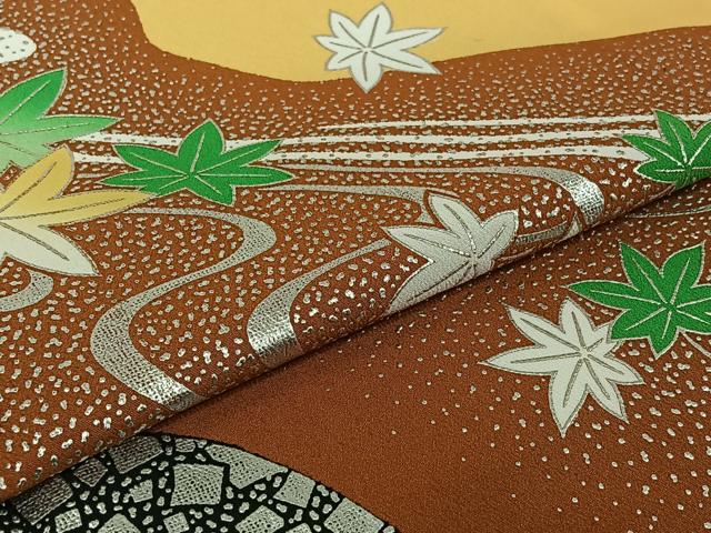 平和屋着物▽訪問着　単衣　竜田川　銀彩　洗える着物　AABJ1721jh