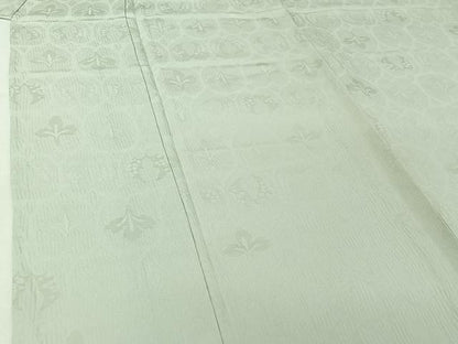 平和屋着物▽上質な色無地　単衣　草花地紋　白緑色　正絹　逸品　AABJ1722jh