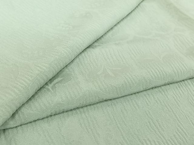 平和屋着物▽上質な色無地　単衣　草花地紋　白緑色　正絹　逸品　AABJ1722jh