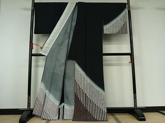 平和屋着物▽訪問着　単衣　縞　暈し染め　金彩　洗える着物　AABJ1727jh