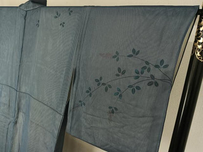 平和屋着物▽訪問着　無双　紗袷　紗×絽　手描き　草花文　金彩　正絹　逸品　AABJ1728jh
