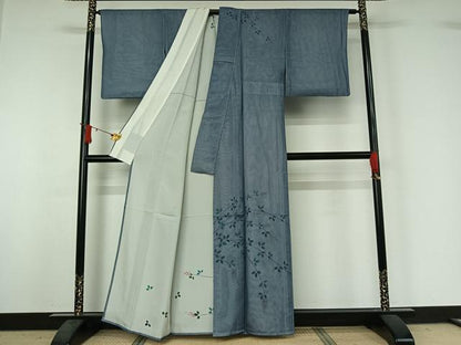 平和屋着物▽訪問着　無双　紗袷　紗×絽　手描き　草花文　金彩　正絹　逸品　AABJ1728jh