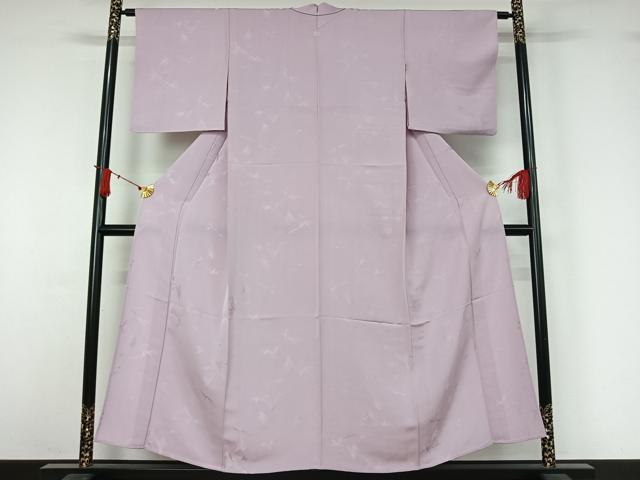 平和屋着物▽上質な色無地　単衣　草葉地紋　白藤色　正絹　逸品　AABJ1730jh