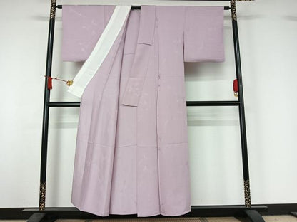 平和屋着物▽上質な色無地　単衣　草葉地紋　白藤色　正絹　逸品　AABJ1730jh
