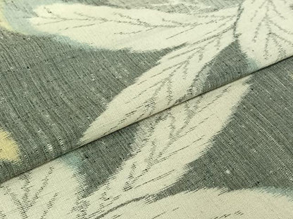 平和屋着物▽上質な紬　単衣　草葉文　正絹　逸品　AABJ1733jh