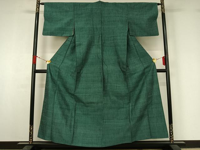 平和屋着物▽上質な紬　単衣　木賊色　正絹　逸品　AABJ1736jh