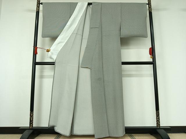 平和屋着物▽江戸小紋　単衣　万筋　白色×暗黒色　正絹　逸品　AABJ1737jh