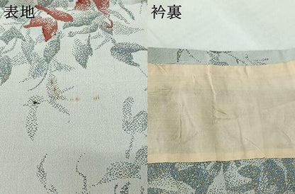 平和屋着物▽お召　単衣　草花文　金糸　AABJ1739jh