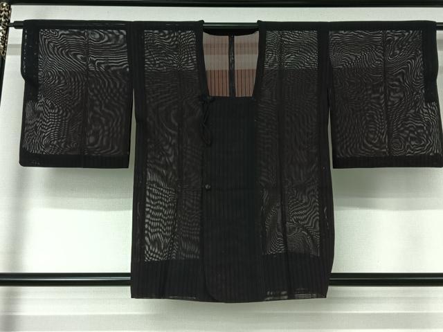 平和屋着物▽道行コート　スリーシーズン　春夏秋　塵除け　縞　黒地　銀糸　正絹　逸品　AABJ1740jh