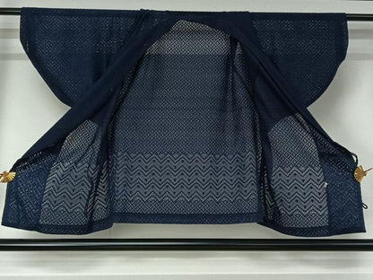 平和屋着物▽道中着　スリーシーズン　春夏秋　塵除け　幾何学文様　濃藍色　AABJ1742jh