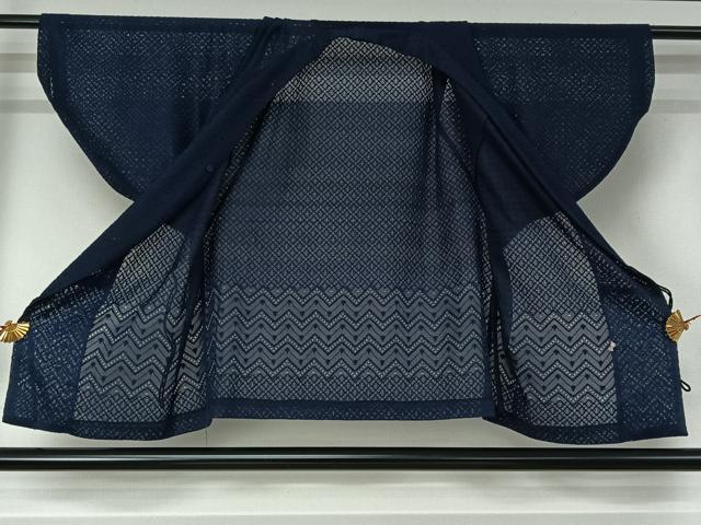 平和屋着物▽道中着　スリーシーズン　春夏秋　塵除け　幾何学文様　濃藍色　AABJ1742jh