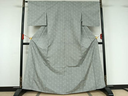 平和屋着物▽上質な紬　単衣　麻の葉文様　正絹　逸品　AABJ1744jh