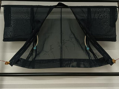 平和屋着物▽羽織　スリーシーズン　春夏秋　塵除け　樹林文　濃紺地　正絹　逸品　AABJ1745jh