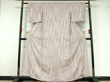 平和屋着物▽上質な小紋　単衣　杢目絞り　正絹　逸品　AABJ1750jh