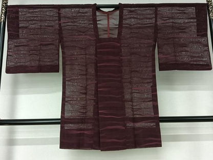 平和屋着物▽道行コート　スリーシーズン　春夏秋　塵除け　横段文　正絹　逸品　AABJ1752jh