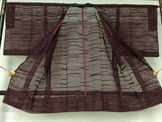 平和屋着物▽道行コート　スリーシーズン　春夏秋　塵除け　横段文　正絹　逸品　AABJ1752jh