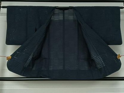 平和屋着物▽道行コート　スリーシーズン　春夏秋　塵除け　横段文　正絹　逸品　AABJ1753jh