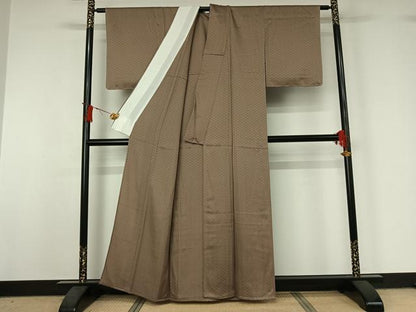 平和屋着物▽上質な色無地　単衣　網目地紋　空五倍子色　正絹　逸品　AABJ1756jh