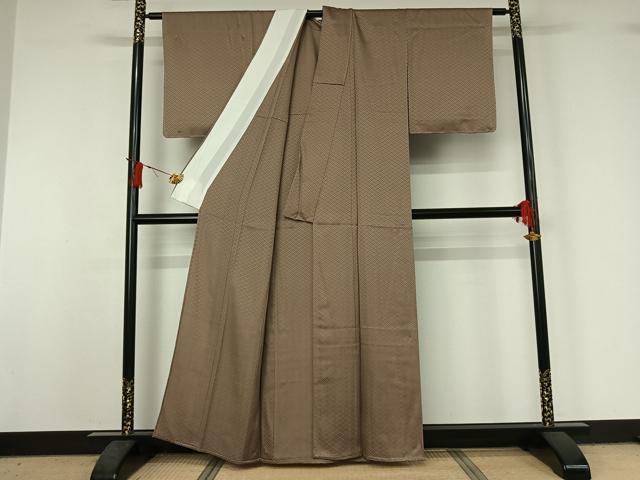 平和屋着物▽上質な色無地　単衣　網目地紋　空五倍子色　正絹　逸品　AABJ1756jh