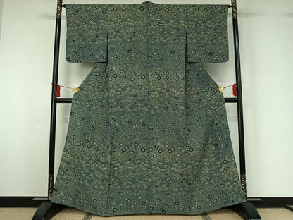 平和屋着物▽上質な小紋　単衣　芝花文　正絹　逸品　AABJ1757jh