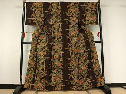 平和屋着物▽小紋　単衣　草花文　洗える着物　AABJ1758jh