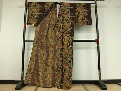 平和屋着物▽小紋　単衣　草花文　洗える着物　AABJ1758jh