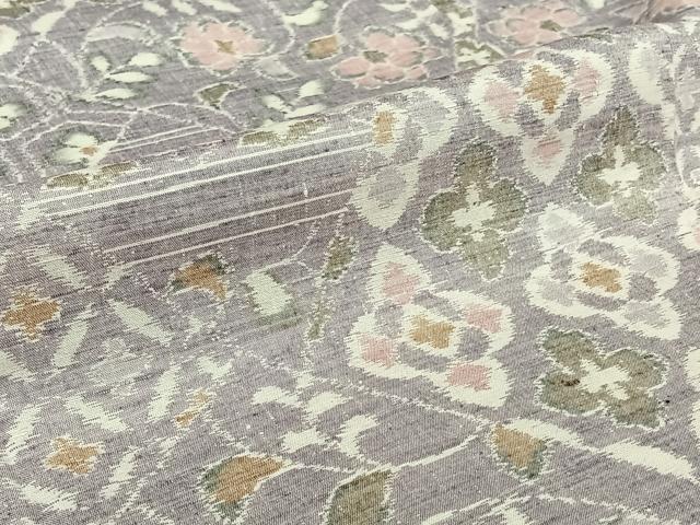 平和屋着物▽小千谷紬　単衣　切嵌花文　正絹　逸品　AABJ1759jh