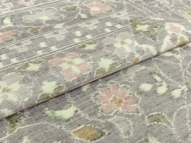 平和屋着物▽小千谷紬　単衣　切嵌花文　正絹　逸品　AABJ1759jh