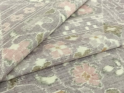 平和屋着物▽小千谷紬　単衣　切嵌花文　正絹　逸品　AABJ1759jh