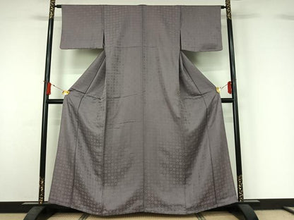 平和屋着物▽お召　単衣　幾何学文様　正絹　逸品　AABJ1760jh
