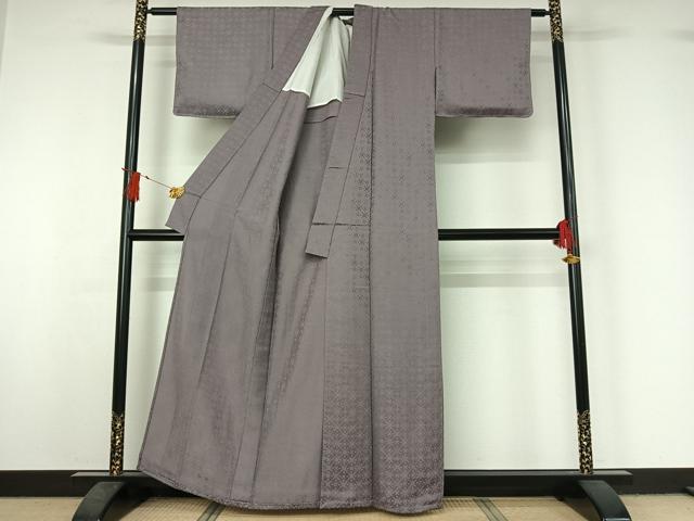 平和屋着物▽お召　単衣　幾何学文様　正絹　逸品　AABJ1760jh