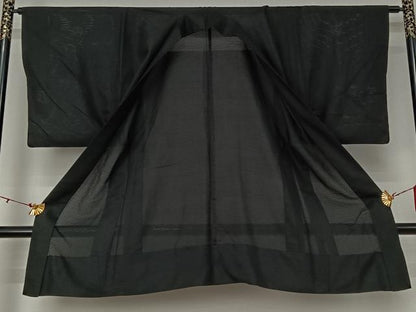 平和屋着物▽男性　黒紋付　羽織　暗黒色　正絹　逸品　AABJ1761jh