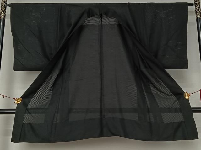 平和屋着物▽男性　黒紋付　羽織　暗黒色　正絹　逸品　AABJ1761jh