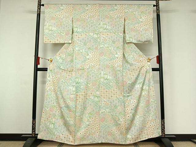 平和屋着物▽上質な小紋　単衣　絞り　雲取り吉祥花文　西武百貨店扱い　正絹　逸品　AABJ1762jh
