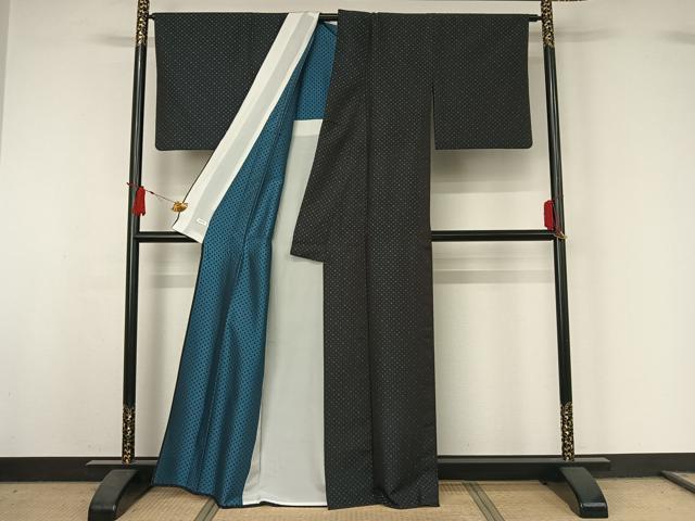 平和屋着物▽お召　単衣　水玉文　正絹　逸品　AABJ1764jh