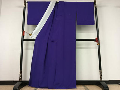 平和屋着物▽色無地　単衣　菖蒲色　鬼しぼ縮緬　洗える着物　AABJ1767jh